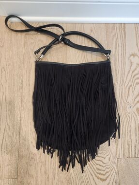 Express Faux Suede Fringe Boho Bag Black